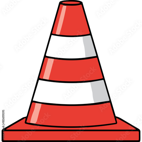 Bright Orange and White Traffic Cone With Reflective Stripes on Black Background Safety Warning Cone for Road Construction and Traffic Management