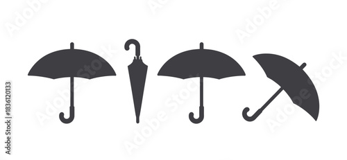 Collection of minimalist umbrella silhouettes showing open and closed states