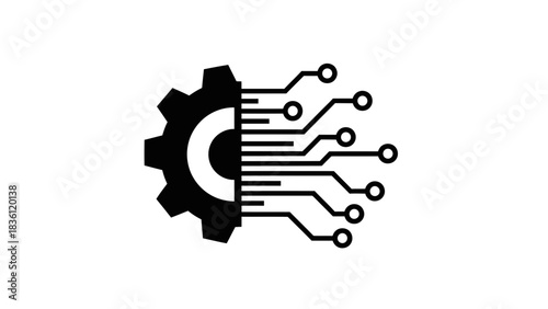 Technology Gear Circuit Icon Illustration – Digital Engineering Automation Symbol
