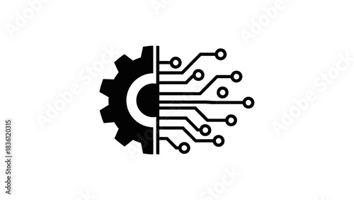 Technology Gear Circuit Icon Illustration – Digital Engineering Automation Symbol