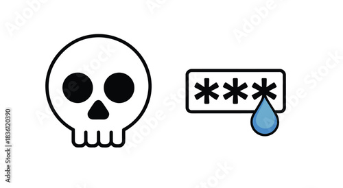 Cyber security alert skull icon warns of dangerous password leak threat