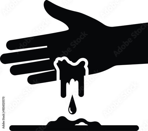 Black silhouette icon representing a hand dripping a corrosive or hazardous liquid substance
