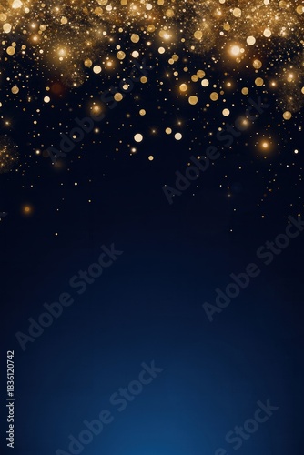 Blue and gold Abstract background and bokeh on New Year's Eve. Vertical Sparkling lights against a dark blue background.