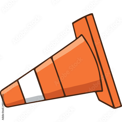 Bright Orange Traffic Cone With White Reflective Stripes Isolated On Black Background A Common Safety Device Used For Roadwork And Traffic Control