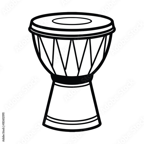 Antique silver goblet and old wood drum isolated on white as vintage music and drink objects