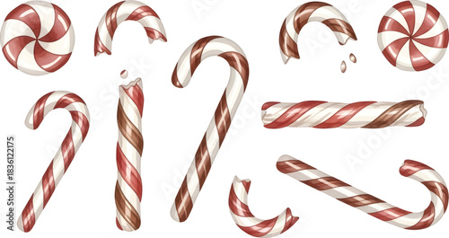 Vector Illustration Assorted Chocolate Flavored Candy Canes and Sticks Collection