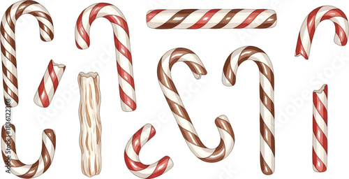 Vector Illustration Assortment of Festive Red and White Striped Holiday Candies