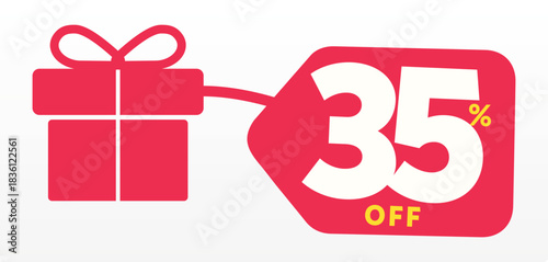 35%, gift, december, Merry Christmas, party, tag, promo, box, label, commerce, price, value, discount, market, holiday, birthday, special, box. Icon, vector, shape