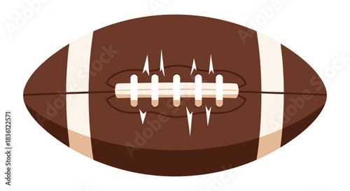 Illustration of a brown American football with distinctive white stitching. This ball is oval in shape (prolate spheroid) and is often associated with the popular sport in the United States.
