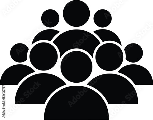 Silhouette icon representing a group of people or a crowd, symbolizing teamwork, community, or a large audience