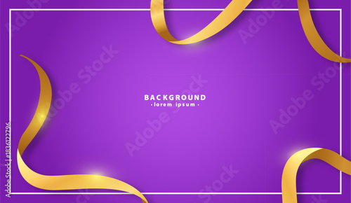 Purple background with gold ribbon, white frame suitable for elegant and luxurious designs, invitations, announcements, awards, certificates, and celebrations.