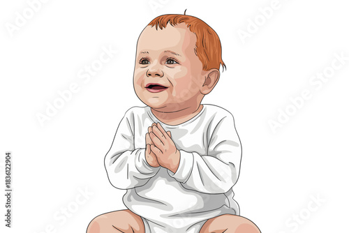 Cute baby sitting with hands clasped a vector illustration on a white background perfect for childrens books or parenting blogs