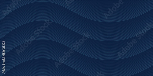 3D modern wave curve abstract presentation background. Luxury paper cut background. Abstract decoration, golden pattern, halftone gradient, 3d vector illustration. Unique dark blue background
