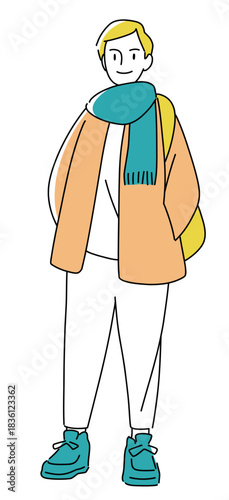 マフラーを巻いた男性の全身イラスト素材