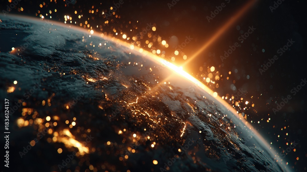 Obraz premium Fractured Sun Orbiting in Surreal Celestial Dance 
