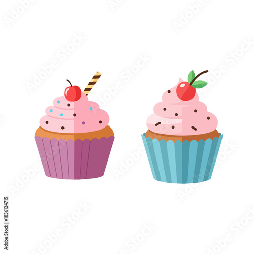 Pink Frosted Cupcakes Vector Illustration