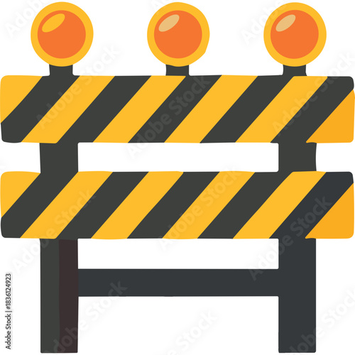 Cautionary Barrier with Three Amber Lights and Black and Yellow Diagonal Stripes Warning of Construction Zone Hazard and Traffic Regulation