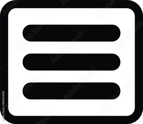 Black and white icon representing a menu or navigation symbol, often referred to as a hamburger icon, enclosed in a rounded square border