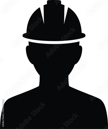 Silhouette icon of a construction worker wearing a hard hat, representing a professional in the building or industrial trade