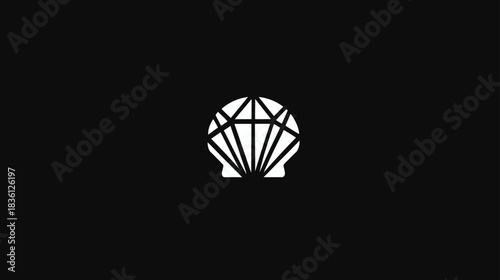 Elegant Diamond and Seashell Fusion Graphic Icon on Black Background. Modern Luxury Jewelry Design Symbol.