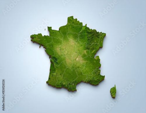 Minimalist 3D map of France, Prancis's islands.