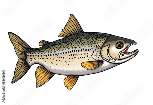 Hand drawn trout fish