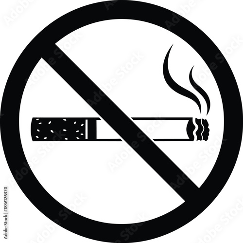 Black and white prohibition sign indicating no smoking allowed, featuring a cigarette crossed out with a diagonal line inside a circle
