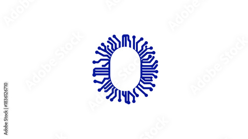 Stylized blue letter O icon formed by intricate circuit board lines on a white background, representing technology, data, and digital innovation.