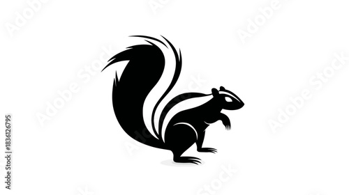 Skunk Silhouette Vector Graphic. Black and White Striped Wild Animal Icon. Mammal Wildlife Design Element.