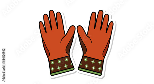 A pair of orange gardening gloves with decorative cuffs, perfect for protecting hands while working in the garden.