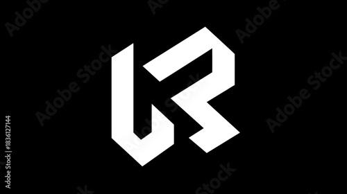 Modern abstract geometric white symbol on black background, minimalist design element for digital art, branding, and futuristic concepts.