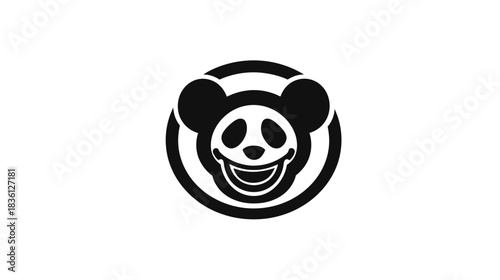 Minimalist Spooky Grinning Mascot Face Icon with Round Ears - Vector Design Element