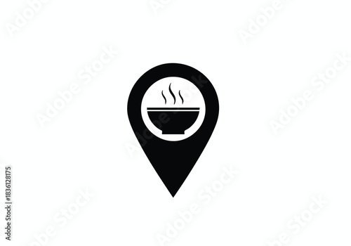 Find delicious food nearby with our app's location pin and steaming bowl icon, ideal for restaurant locators and food delivery services