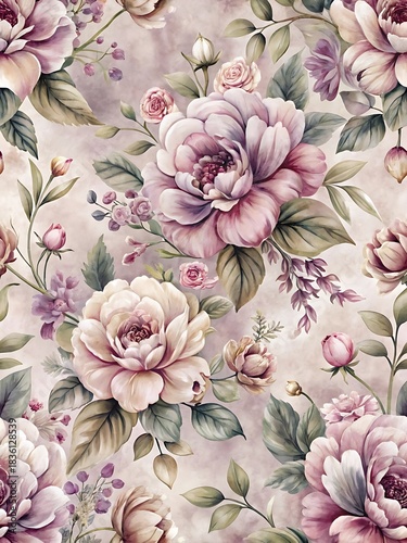 Floral print with pink flowers and green leaves