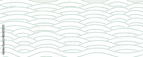 Green farm banner, organic abstract white background with fields. Wavy green lines, natural organic products. Striped green farmer pattern. Modern vector.