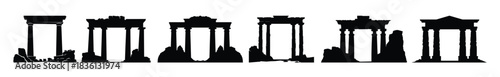 ancient ruins silhouette set 