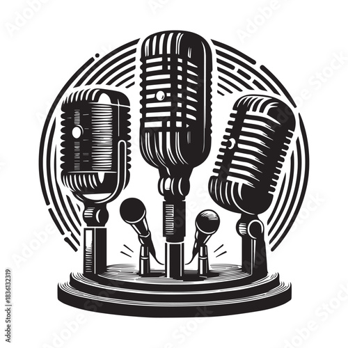 “Classic Microphone Silhouette Pack for Podcast & Music Designs”