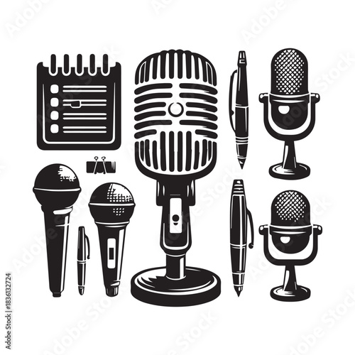 “Classic Microphone Silhouette Pack for Podcast & Music Designs”