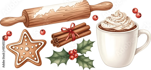 Vector Illustration Cozy Christmas Baking and Hot Chocolate Delights