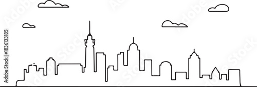 Continuous line illustration of the Amman skyline with hillside building shapes in a minimal elegant outline drawing
