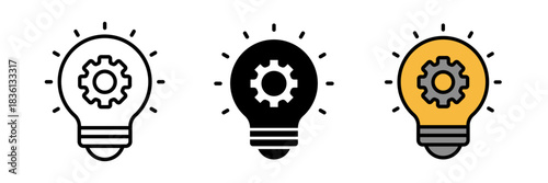 Innovation icon simple outline of a lightbulb with small rays or a gear inside, representing creativity, new ideas, or innovation in a clean minimal style.