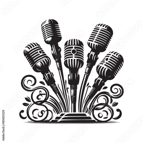 “Vintage & Modern Microphone Icon Set – High-Quality Vector Collection”
