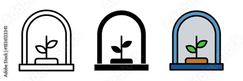 Incubator icon simple outline of a small enclosure or device with a seedling or egg inside, representing an incubator for startups, business ideas, or growth in a clean minimal style.