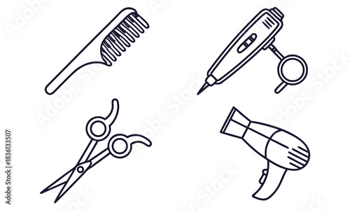Hairdressing tools collection icons set Hair salon tools and accessories icons set:
