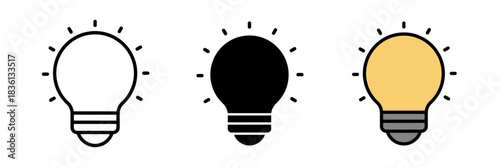 Lightbulb idea icon simple outline of a lightbulb, often with small rays or lines around it, representing an idea, creativity, or innovation in a clean minimal style.