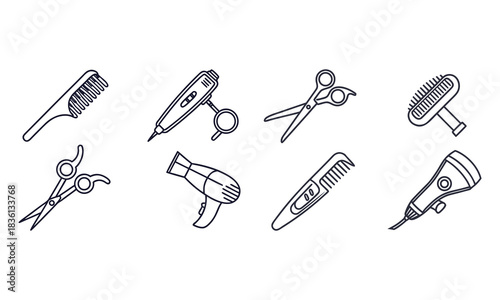 Hairdressing tools collection icons set Hair salon tools and accessories icons set: