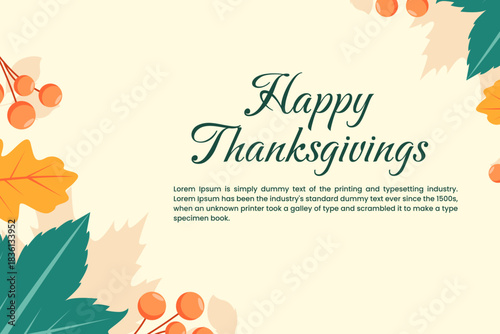 Thanksgiving greeting banner featuring colorful autumn leaves at soft cream background. Design Illustration