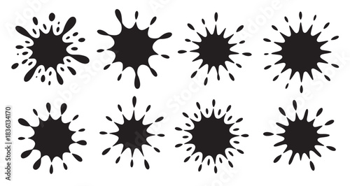 collection of black ink splatter and splash shapes on white