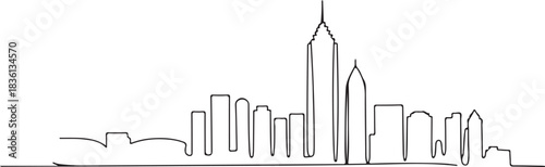 Continuous line illustration of the Atlanta skyline with the Bank of America Plaza in a minimal elegant outline drawing
