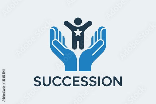 Succession planning vector icon showing hands cradling a person with a star for leadership development and business growth